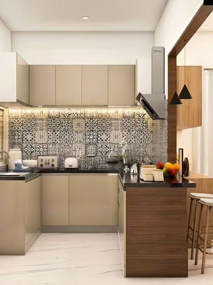 Modular Kitchen - Modular Home Interiors Modern Kitchens with Islands & Breakfast Bars photo 28