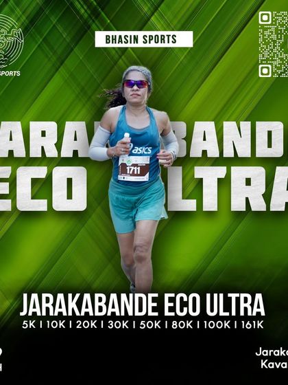 An athlete in full stride during the Jarakabande Eco Ultra. The course is designed to be challenging yet runnable, allowing you to find your pace amidst the trees.