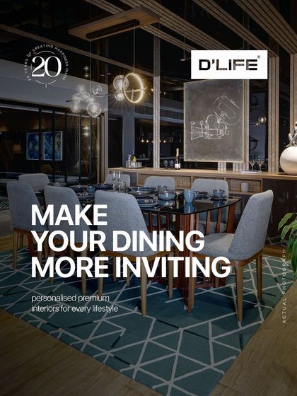 Make your dining more inviting with personalized premium interiors. This elegant dining setup is perfect for both intimate dinners and lively gatherings.