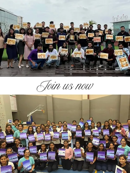 This collage shows two different corporate groups proudly holding their finished paintings. My workshops are scalable for teams of all sizes.