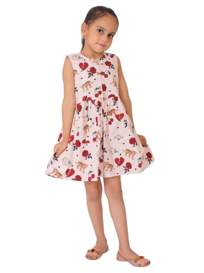 For kidswear, it's all about capturing the charm. This is a final edited shot for an e-commerce listing, featuring a clear, front-facing view of this printed frock on a child model, ensuring customers see exactly what they're buying.