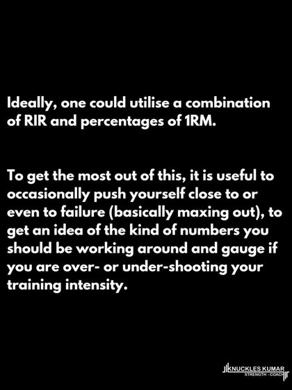 I use Repetitions in Reserve (RIR) to autoregulate training intensity. This subjective measure accounts for daily fluctuations in strength due to sleep, nutrition, and stress, allowing for smarter load management than relying solely on fixed percentages of a one-rep max.