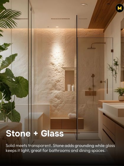 Stone and glass create a wonderful balance between solid and transparent. The stone adds a grounding, natural element while the glass keeps the space feeling light and open, great for bathrooms.