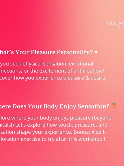 What's your pleasure personality? Our workshop helps you discover how you experience pleasure and desire.