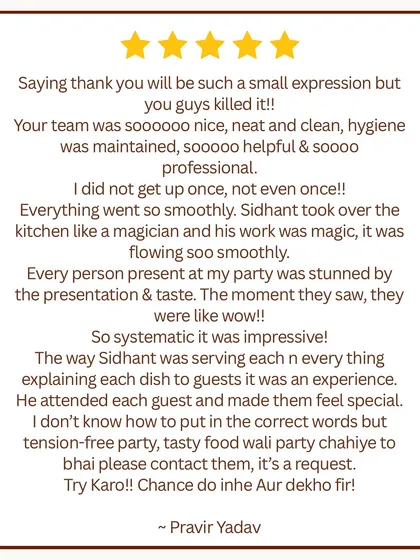 "I did not get up once, not even once!!" These words from a happy client are why we do what we do. Our goal is a completely tension-free party for you, where our team handles every detail with professionalism and care.