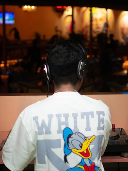 A shot from behind, showing my perspective as I look out onto the club.