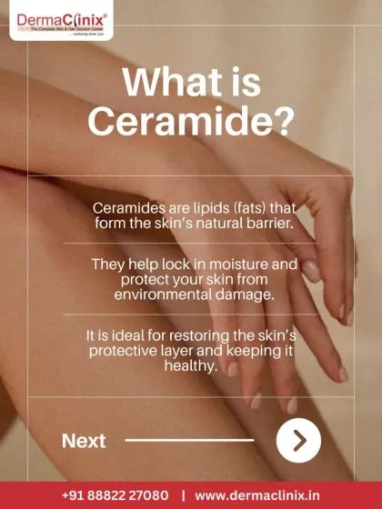 What are Ceramides? This graphic explains that they are lipids that form the skin's natural barrier, helping to lock in moisture and protect from environmental damage.