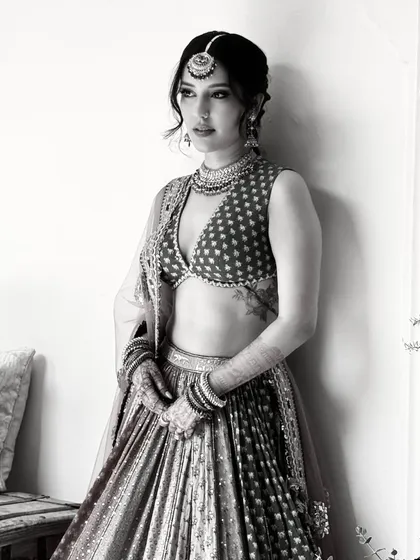 A beautiful black and white portrait of the bride, her textured braid and soft tendrils creating a timeless image.