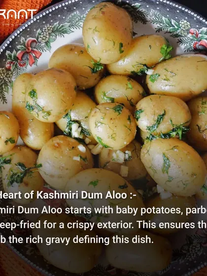 My Kashmiri Dum Aloo starts with baby potatoes, parboiled and deep-fried for a crispy exterior.