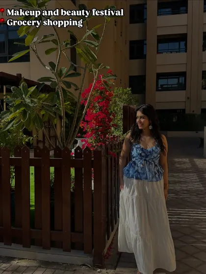A casual outfit for a day of grocery shopping and visiting a makeup festival in Dubai. A simple top and maxi skirt is an easy and chic combination.