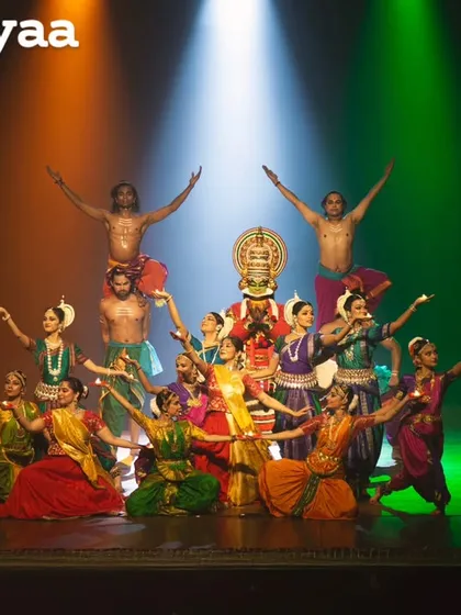 A powerful tableau from our production 'Matrabhoomi', a tribute to the spirit of India. This moment captures the unity and diversity of our nation's dance forms, set against the backdrop of the tricolour.