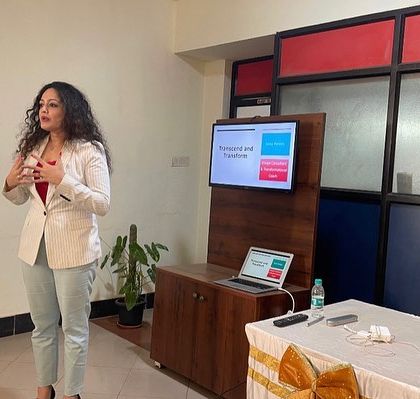 A full view of my presentation setup for the student workshop. I use a combination of slides and interactive exercises to make concepts like email etiquette and body language easy to understand and apply.