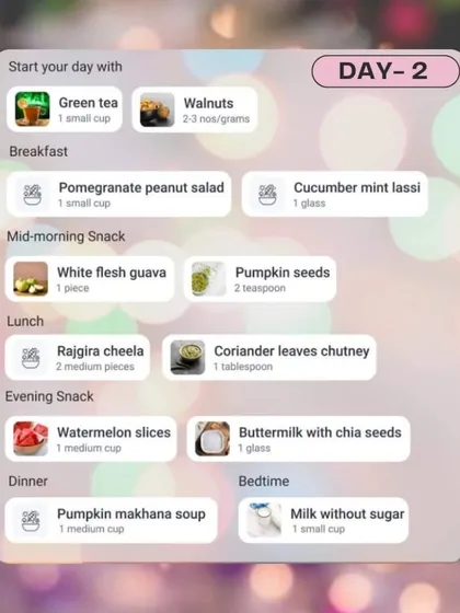 Navratri Diet Plan: Day 2: Day 2 focuses on variety with meals like Rajgira cheela and pumpkin makhana soup. This plan is designed to be easy to follow and delicious.