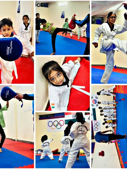 A collage capturing the energy of our academy. From our youngest students learning to kick to group conditioning, this is what a day at TaeCross looks like.