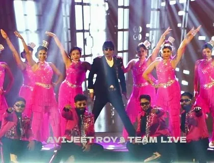 My full team of male and female dancers striking a powerful pose during the Utkarsh Agro corporate show in Kolkata.
