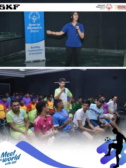 A communication-building session for the Special Olympics Bharat athletes. Our training goes beyond the field, focusing on holistic growth and teamwork.
