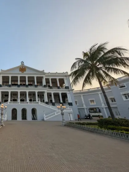 The stunning exterior of the Falaknuma Palace. We always take time to soak in the venue to translate its essence onto the canvas.