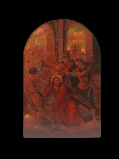 A duplicate of one of the scenes where Jesus has fallen, emphasizing the physical struggle of the journey to Calvary.