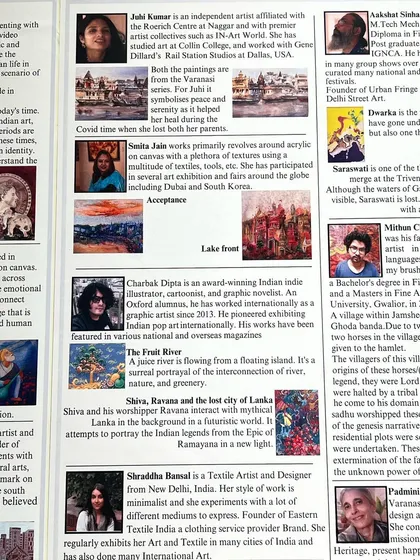 My artist bio and paintings featured in the exhibition catalog. For me, painting the Varanasi series was a healing process.