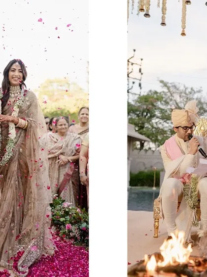 Candid moments from the pheras, showcasing the bride and groom during their vows. The focus was on creating a beautiful, uncluttered space that let their joy be the centerpiece.