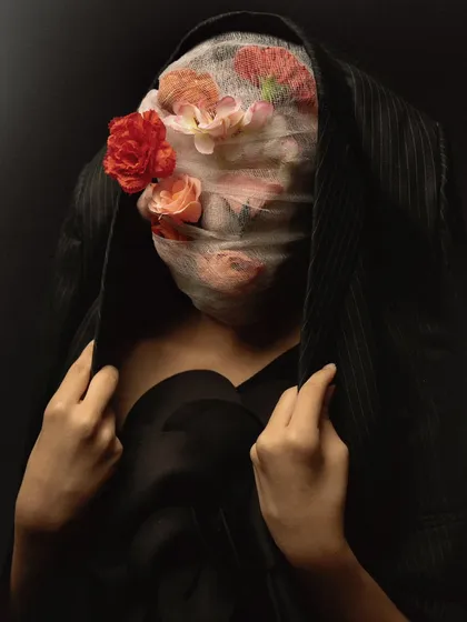 A surrealist portrait that blends fashion with fine art. This type of conceptual work is for the actor or model who wants to create a truly memorable and artistic statement in their portfolio.