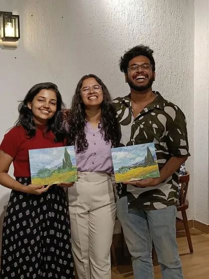All smiles after a successful workshop! These folks painted their own versions of 'Green Wheatfield with Cypresses' and did such a fantastic job.