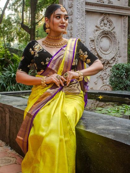 Another model from the group shoot, looking elegant in a yellow saree and a different style of our gold choker.