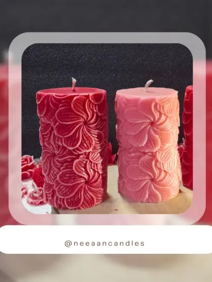 Soft blooms, strong vibes. These floral-textured pillar candles are here to elevate your space, whether you're into bold reds or dreamy pinks.