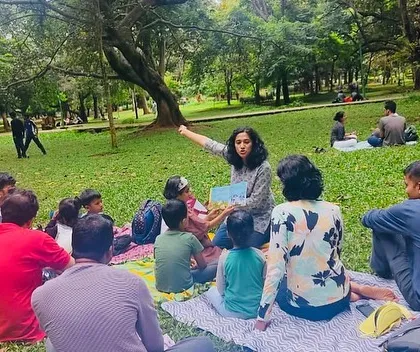 More views of our 'Stories on Courage' session. You can see the mix of toddlers, older kids, and parents, all sharing the same space and story.