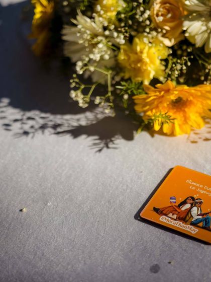 It's all in the details. We create personalized coasters with the couple's hashtag and quirky illustrations, adding a playful and memorable touch for guests.