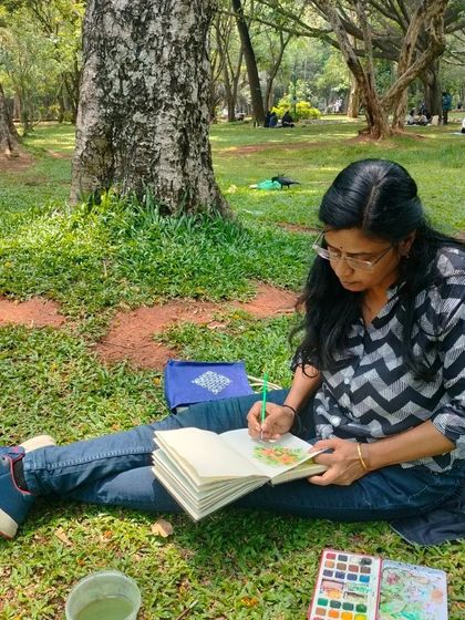 A close up of my sketching process in the park. I use these sketches as studies for larger acrylic paintings.