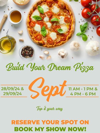 An overhead shot of a classic pizza surrounded by fresh ingredients. This poster for our September event highlights the fresh, quality components you'll work with.