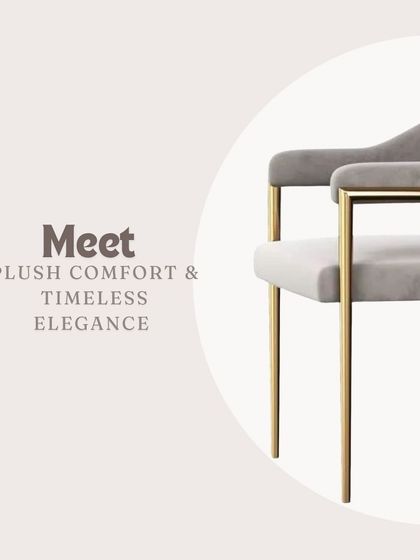 Meet plush comfort and timeless elegance. This graphic highlights the sleek profile and luxurious feel of our custom dining chairs with gold frames.