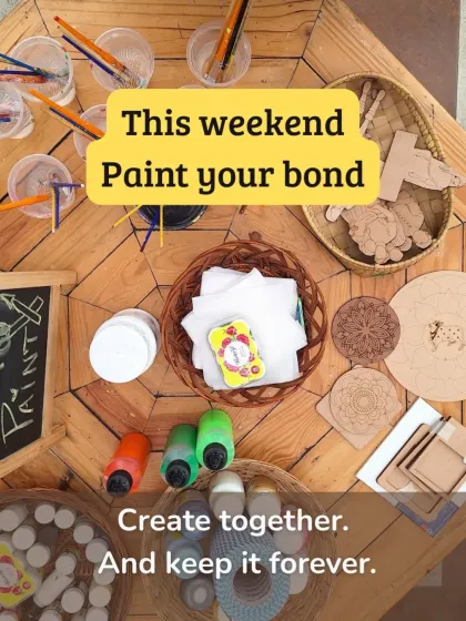 All the tools for creativity are laid out and waiting for you. From paints and brushes to wooden cutouts, we provide everything you need to paint your bond with friends and loved ones.