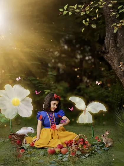 Sitting amongst giant flowers and magical lights, this little girl creates her own fairytale moment. These sessions are all about letting a child's imagination and wonder take center stage.