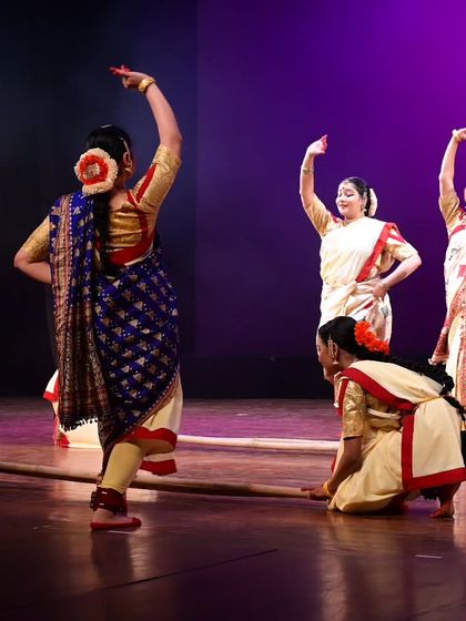 A scene from 'Mix & Match' where my students depict the process of weaving. We used bamboo poles and the dancers' movements to simulate the workings of a loom, paying tribute to the artisans' skill.