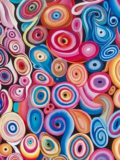 Another detail shot of the complex and colorful abstract design.