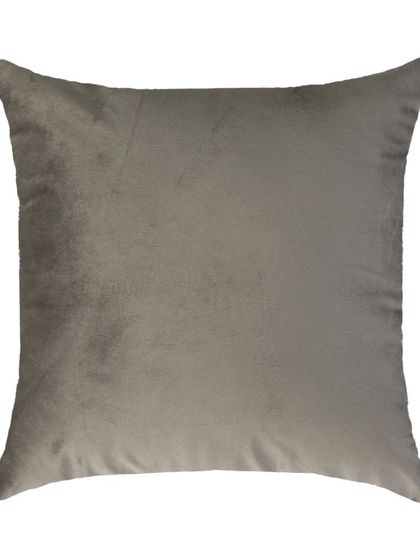A simple, clean shot of a grey velvet cushion cover on a white background.