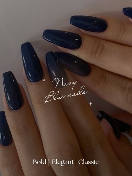 Navy blue nails are a timeless choice that exudes confidence. This solid, glossy navy manicure is bold, elegant, and classic.
