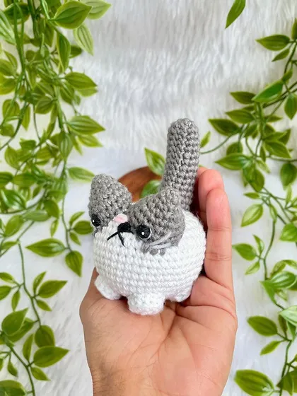 A grumpy but cute little cat plushie. I love his expressive face! This was a custom order to replicate a customer's pet, and I'm so happy with how he turned out.