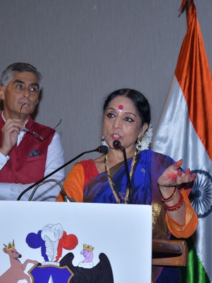 Speaking at the National Day ceremony of the Embassy of Chile. I was invited to present a specially choreographed performance inspired by a student exchange program between Triveni Kala Sangam and a dance troupe from Chile.