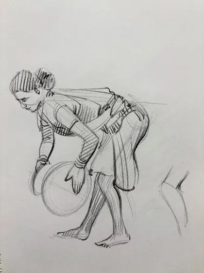 A collection of my figure drawing demonstrations from online classes and practice sessions. Each sketch is an opportunity to study the human form, capturing different poses, gestures, and scenes from daily life.