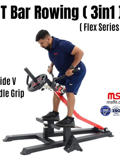 Using the wide V-handle grip on our 3-in-1 T-Bar machine. This allows for a neutral grip row that is great for overall back thickness.