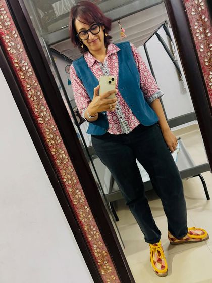 Another view of my eclectic Thursday look. The mustard shoes really make the outfit pop.