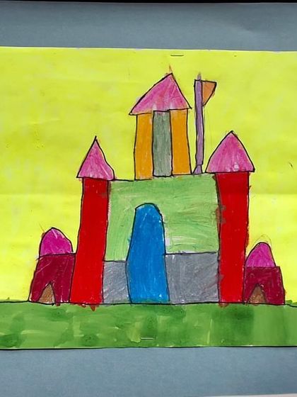 Another student's interpretation of the castle project, showcasing a different color palette and details.