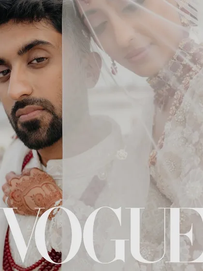 A portrait of Dhwani and Vishal from their Vogue India feature. The veil shot adds a layer of intimacy and artistry, reflecting the trust and friendship that allowed us to capture their story so honestly.
