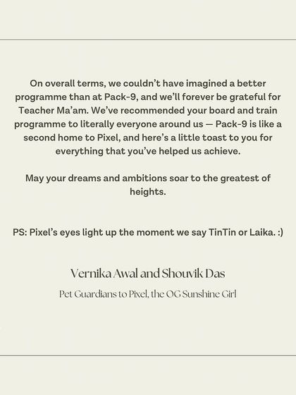 The conclusion of Pixel's family's heartfelt letter, recommending our program to everyone.