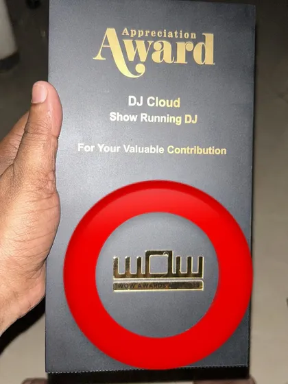 Recognition for a job well done. I was honored to receive this Appreciation Award for my role as the Show Running DJ at the prestigious WOW Awards Asia.