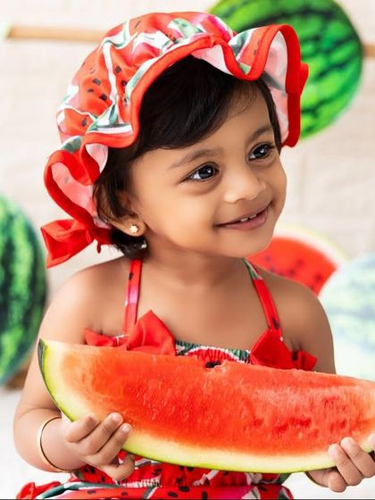 A juicy watermelon slice for a sweet birthday girl. This fruit-themed shoot is perfect for summer babies, creating bright, fresh, and fun images.