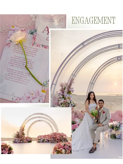 A beautiful beachside engagement setup in Bahrain. We take pre-wedding celebrations global, creating sun-kissed soirees in stunning international locations.